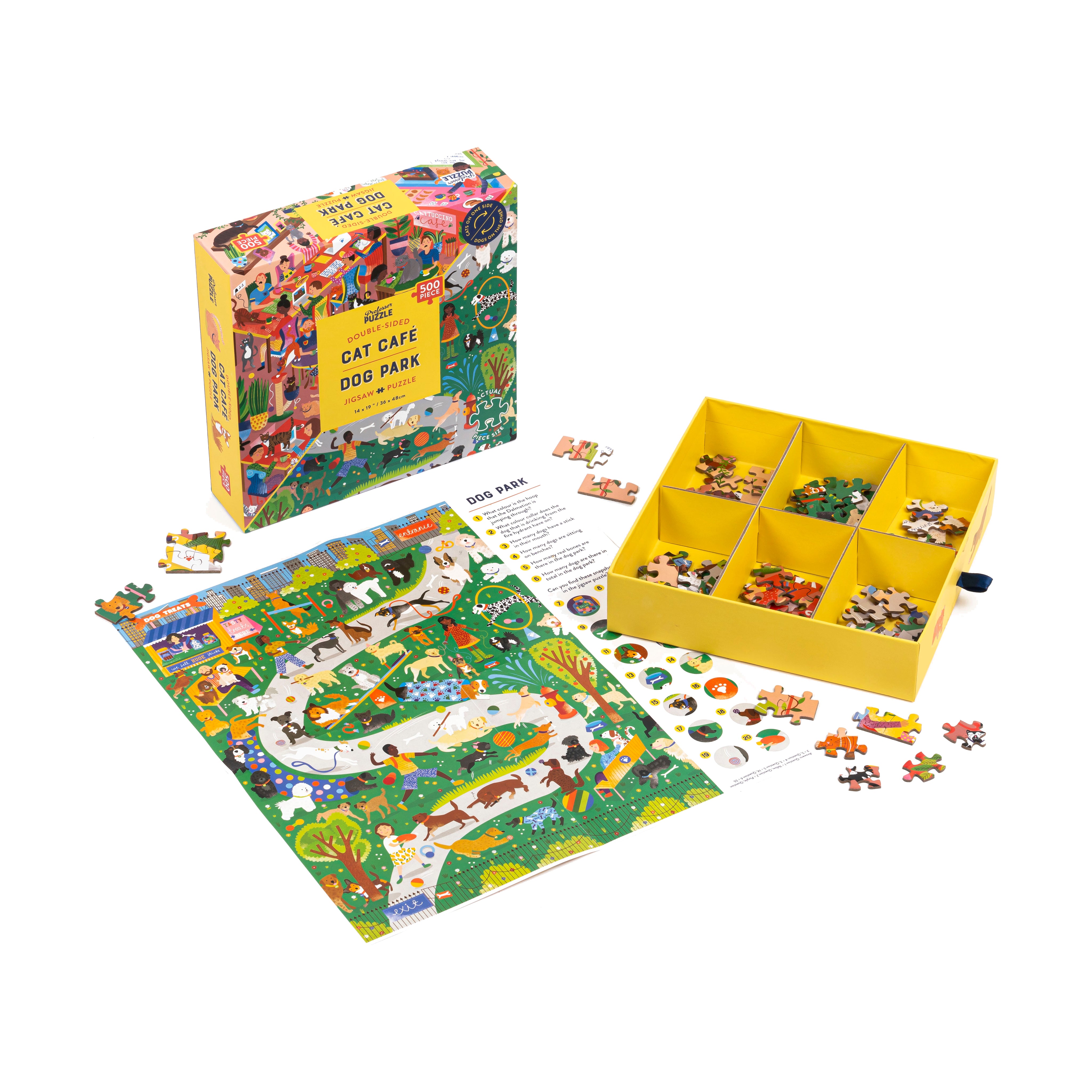 Furry Friends Fiesta Double-Sided Cat Cafe & Dog Park Jigsaw Puzzle - 500 pc - Image 2