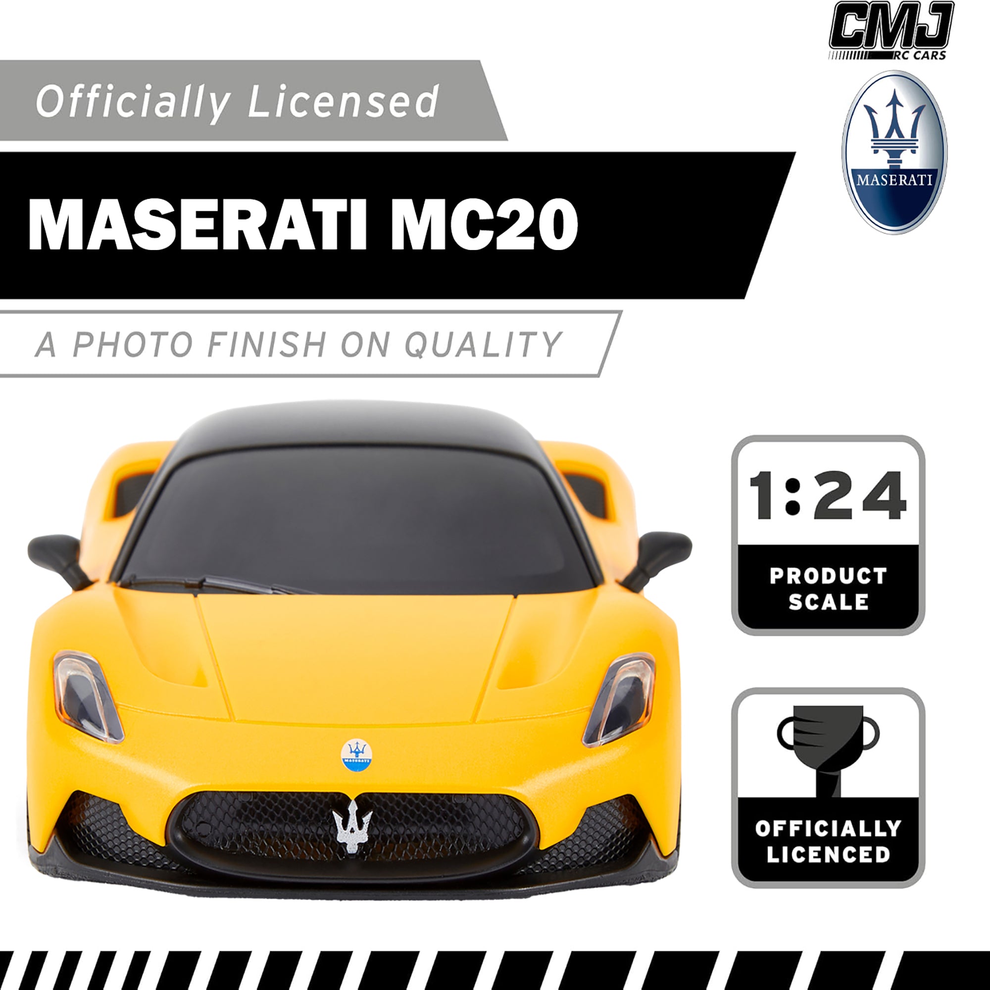 CMJ RC Cars: Maserati MC20 - 1:24 Scale Yellow Radio Control Sports Car with LED Headlights - Image 5