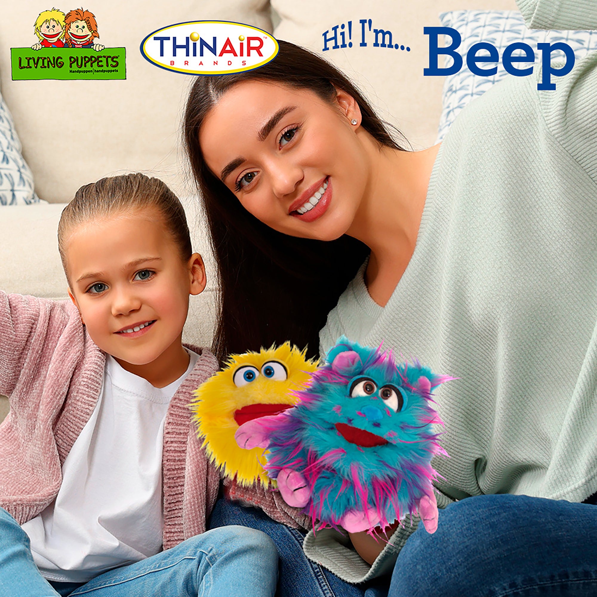 Living Puppets Handmade Beep The Blue Friendly Monster - 9" Plush Hand Puppet - Image 3