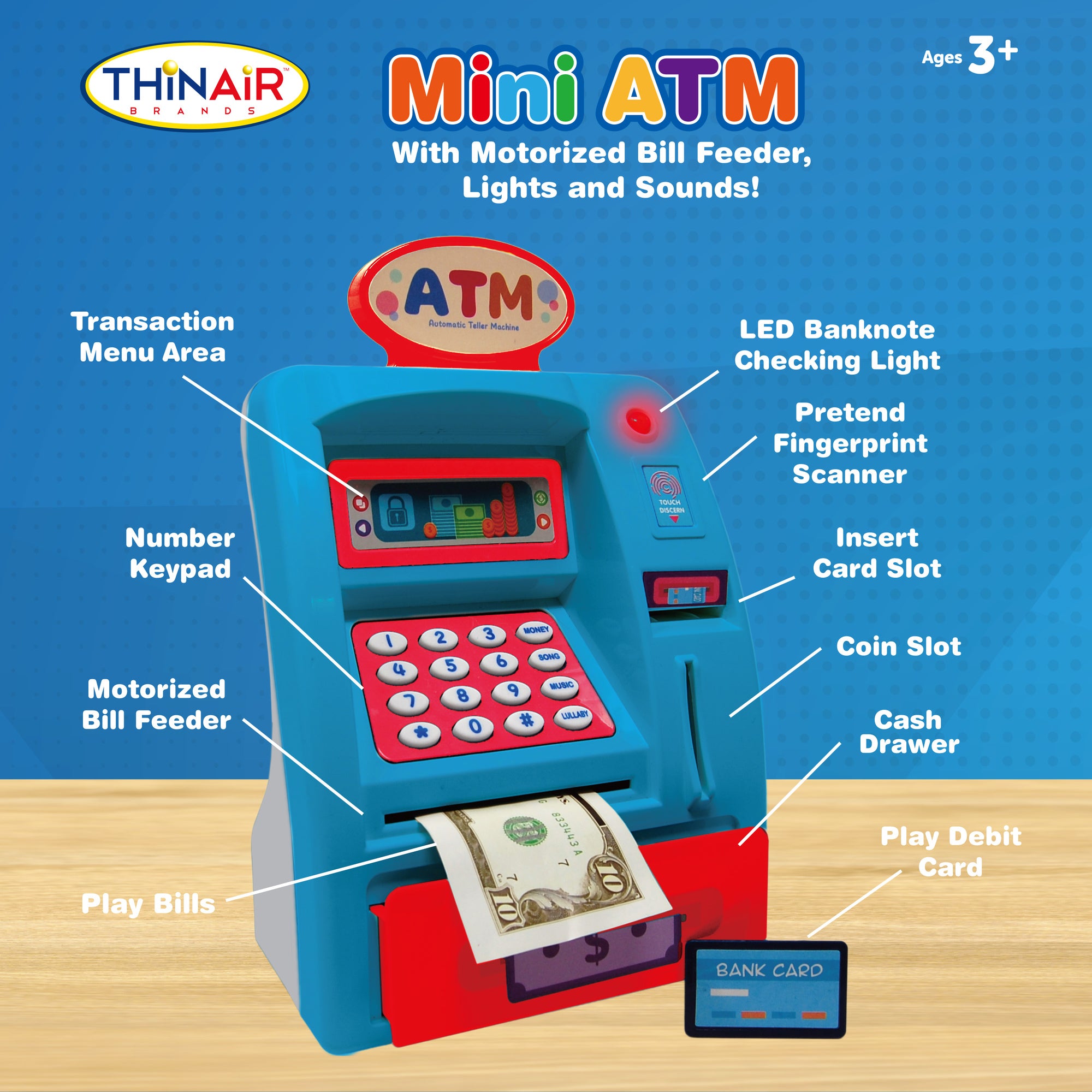 Playful Minds Mini ATM - Interactive Piggy Bank with Sounds and Lights for Kids Age 3+ - Image 2