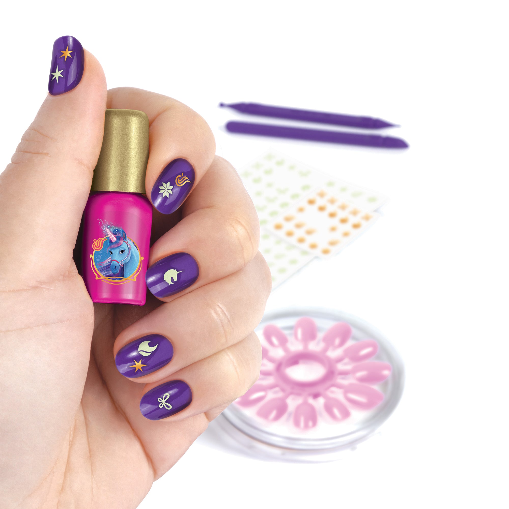 Make It Real Unicorn Academy Star Stables Fountain Nail Spa Kit – Bubble Soak, Polish & Glow Decals - Image 4